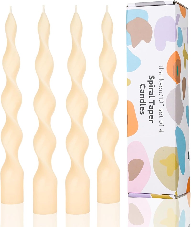 LPUSA 9.8" Ivory Spiral Taper Candles Dripless Twisted Taper Candle Handmade from Vegan Soy Wax for Holiday Wedding Party Home Dinner Decoration Party and Any Occasion,Set of 4(Ivory) - Image 1